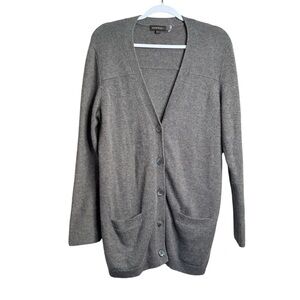 REPEAT CASHMERE Gray Wool Cashmere Knit V-Neck Button Scarlet Cardigan 42 US L
